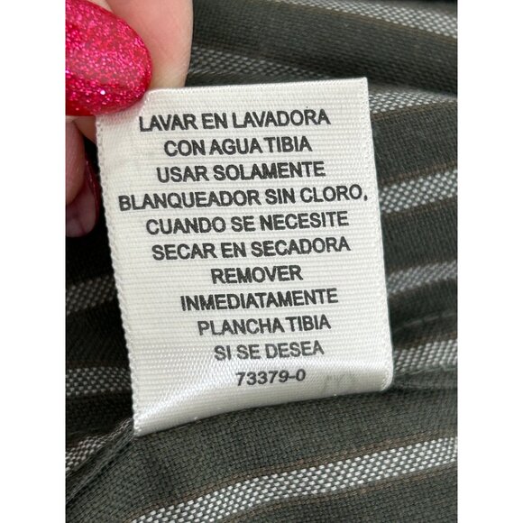 St. John’s Bay Men’s Button Down Shirt M Olive Green & Grey Stripes Long Sleeve - Picture 10 of 10